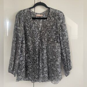 Rebecca Taylor Silk Shimmer Floral Gray Silver Blouse Top S